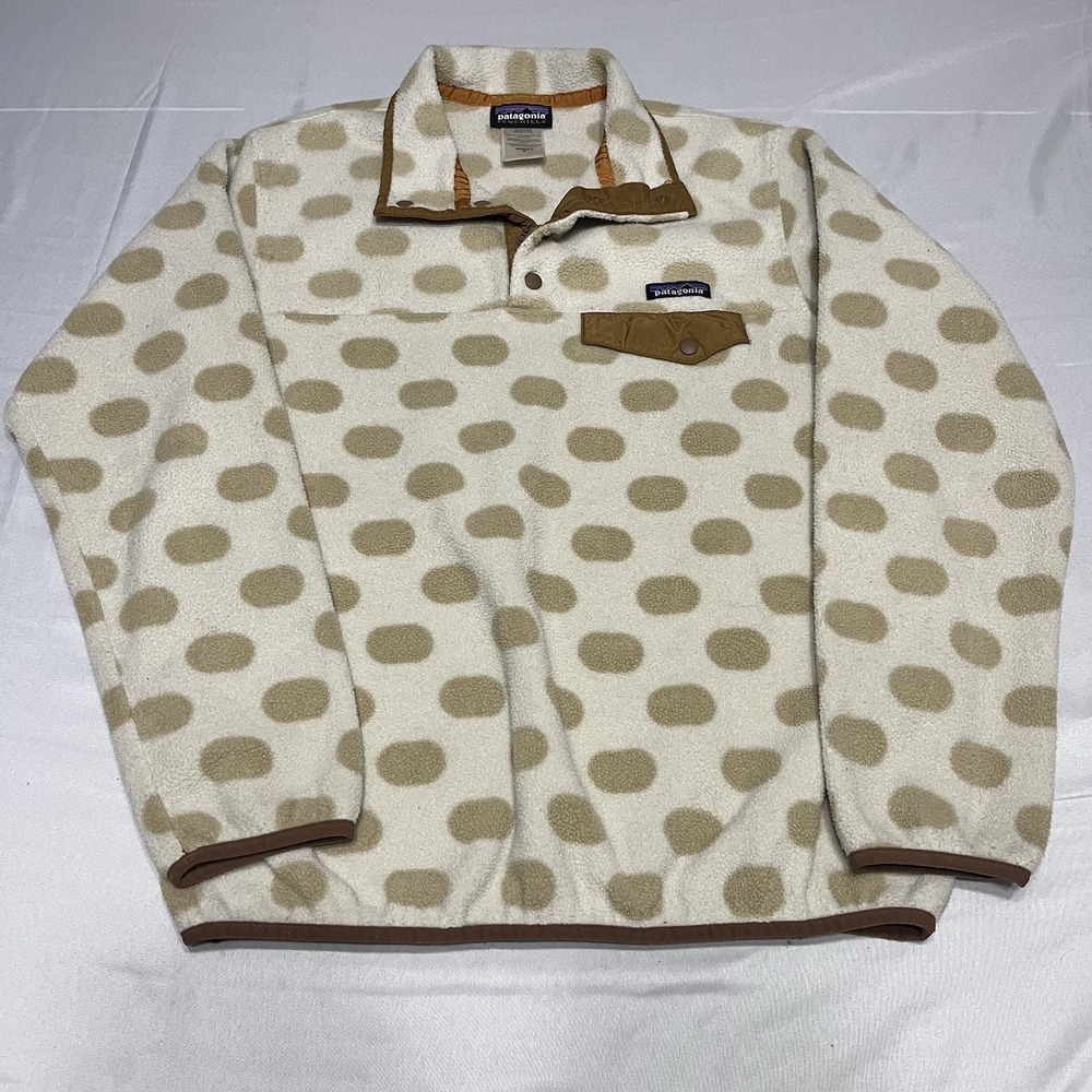 Patagonia Synchilla Snap-T Fleece Pullover Women's M Beige Polka Dot 2017 Rare!